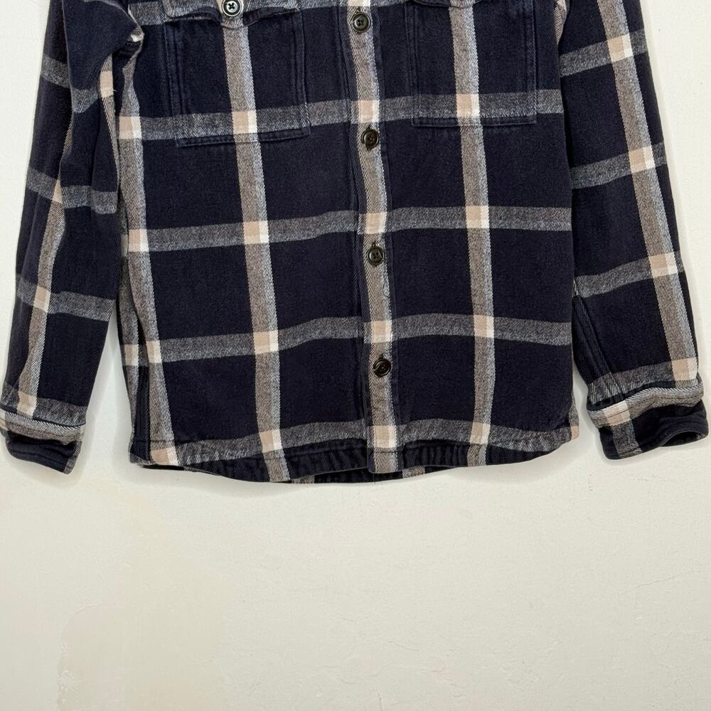 Abercrombie & Fitch Plaid Flannel Shirt Jacket Navy Cotton Sz Small Grunge Cozy - Picture 9 of 11